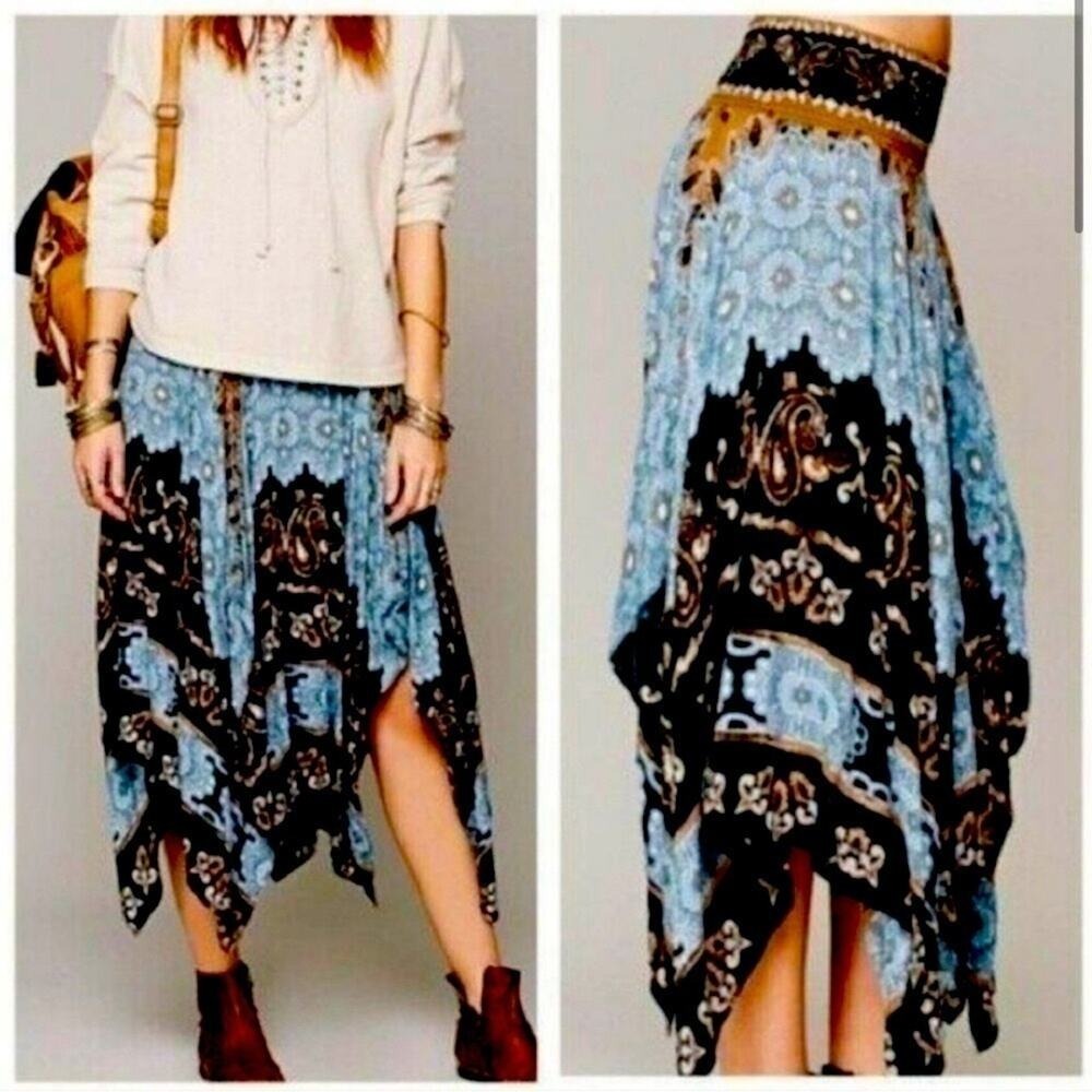 Free People‎ Fly Away Assymetrical Boho Skirt size medium